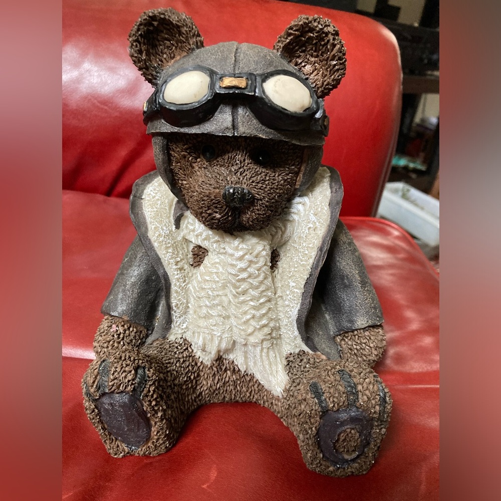 Aviator Bear Figurine. Vintage from the 90s Ks Collection Resin material 9” tall